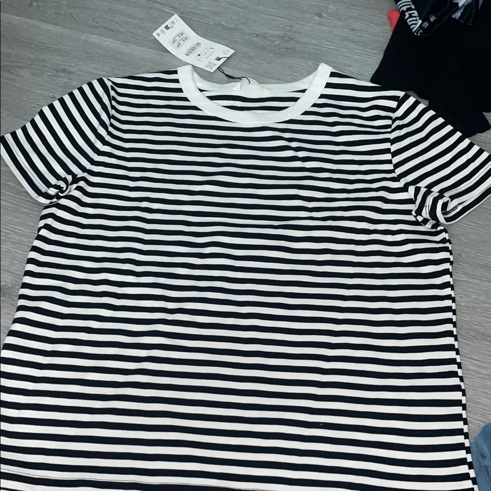 Zara Monochrome Striped Short Sleeve Tee